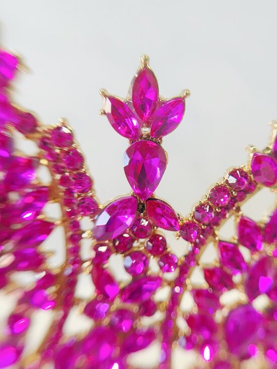 Fuchsia Color Rhinestone Tiara, Queen Crown, Gold Pageant Crown, Birthday Crown main image 4